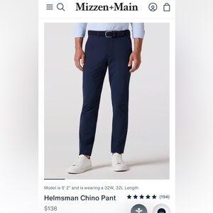 NWT Mizzen + Main helmsman chino pant 33-32 slim